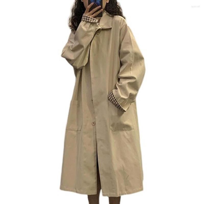 

Women' Trench Coats Arrival 2022 Autumn Women Thin Overcoat Khaki Long Coat Loose Female Spring Windbreaker Lady Clothes, Khaki thin