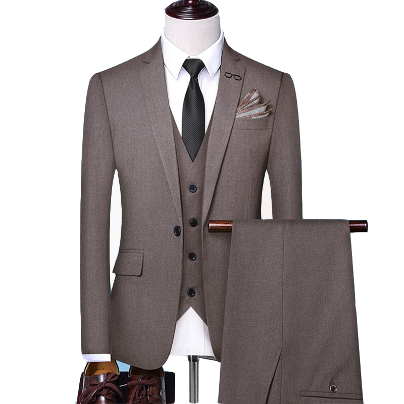 

Men's Suits Blazers JacketVestPants 's Slim Fit Business Suit Fashion 3 Pieces s Tuxedos Groom Wedding 4XL 221201, Coffee