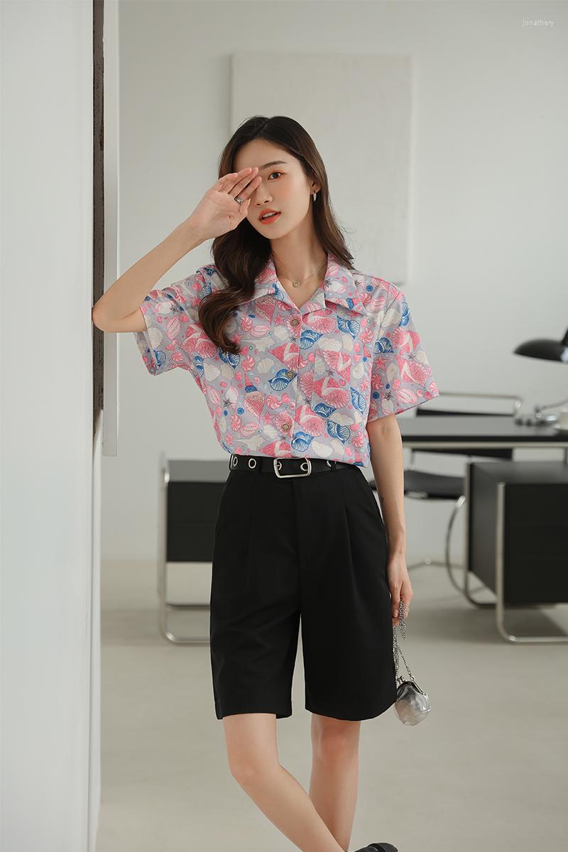 

Women' Blouses Retro Hong Kong-style Printed Short-sleeved Chiffon Shirt Women' Summer 2022 Design Sense Niche Tops Flower, Pink