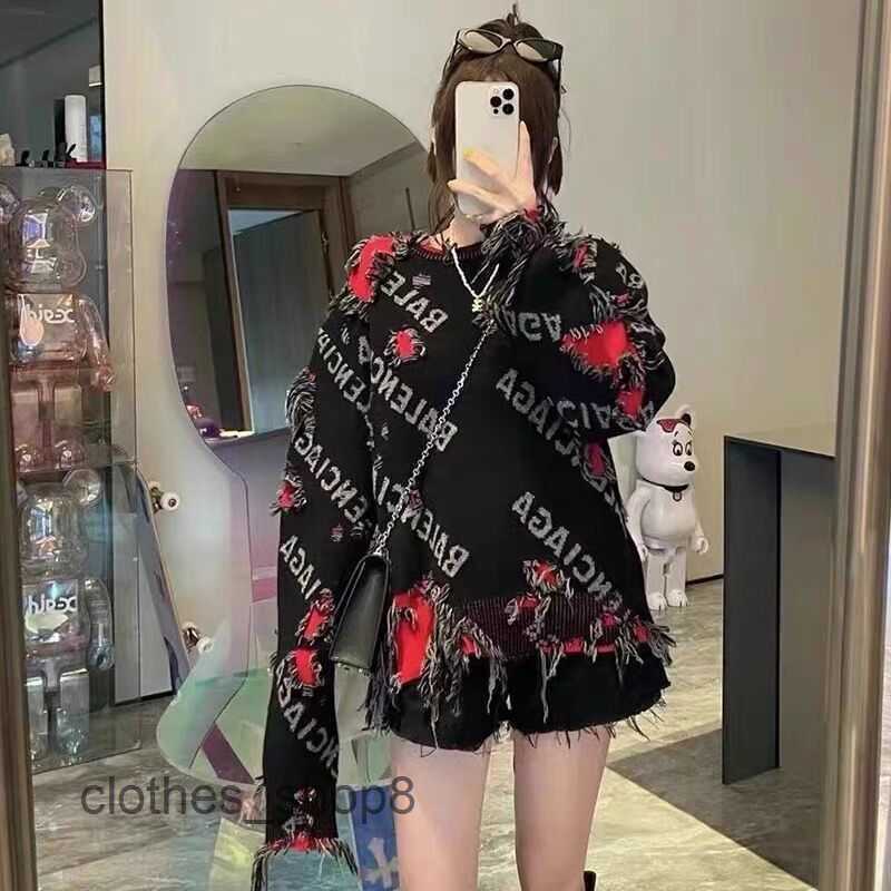 

Designer Men' Sweater Balencigas Hoodies Women Sweaters Destroy Worn Knit Fashion Brand Slouchy Style Pullover Sweater Men Women Hoodie BBYO, Black