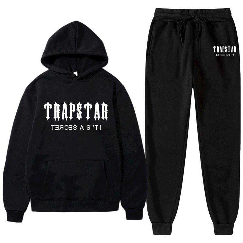 

Men's Hoodies Sweatshirts Tracksuit TRAPSTAR Brand Printed Sportswear Men 28 Colors Warm Two Pieces Set Loose Sweatshirt Pants Jogging 221201, Black top 44