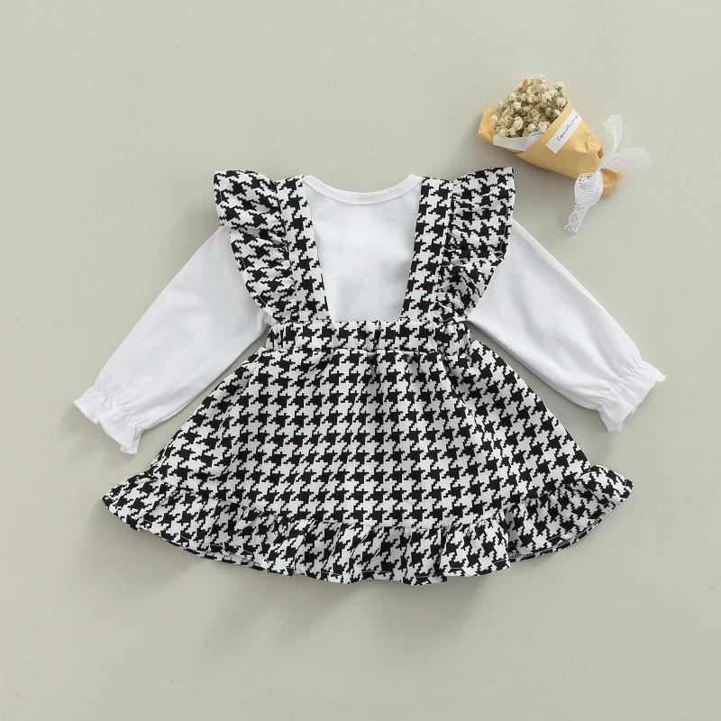 

Clothing Sets CitgeeAutumn Toddler Baby Girls Clothes Long Sleeve Solid Romper Plaid Printed Suspender Skirt Spring Suit, Picture shown