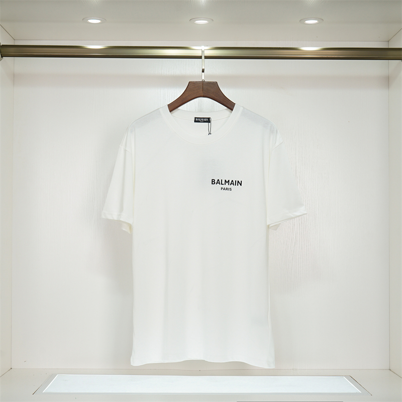 

Balmain Fashion Designer Mens T Shirt Luxury Flocking Letter Print Short Sleeve Round Neck Summer Loose T-Shirt Top Black White Asian Size S-3XL