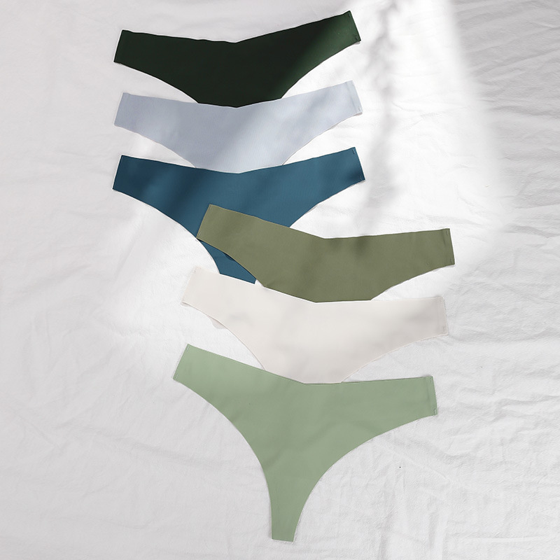 

Women's Panties 6 Pcs Sexy Seamless Thong Panties Set Female Low Waist Cotton Crotch Sports Gstring Underwear Solid Color 221202, Black