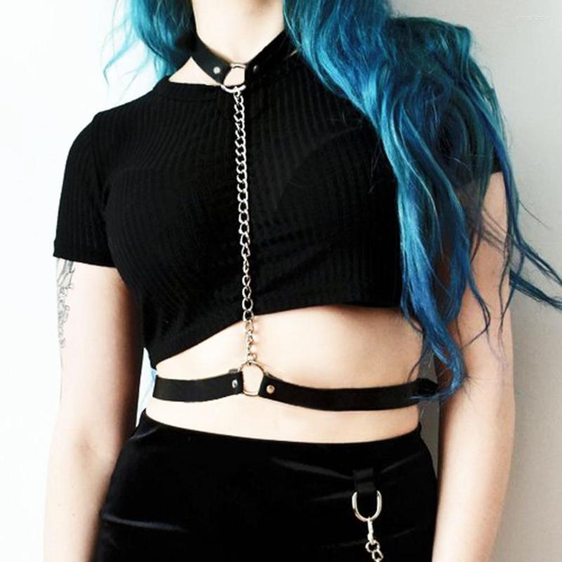 

Belts Sexy Women PU Leather Harness Belt Bondage Cage Gothic Chain Body Necklace Punk Cosplay Festival Torques Jewelry, Purple
