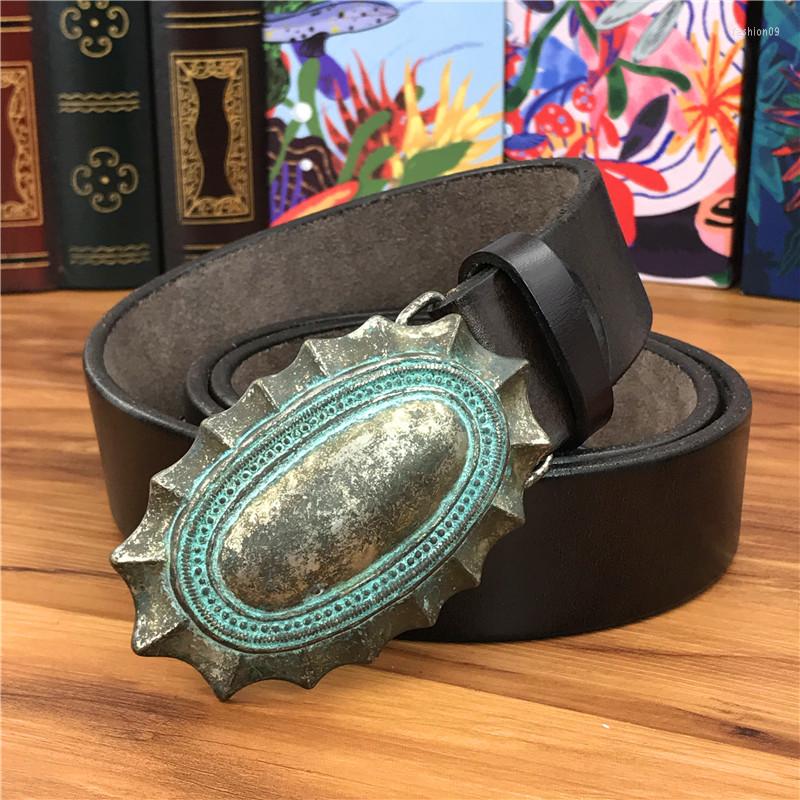 

Belts Vintage Belt Buckle Men's Thick Cowboy Leather Ceinture Homme Jeans Men Waist Wide Riem Male Strap MBT0037, Black