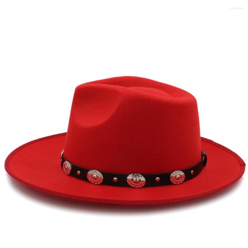 

Berets 2022 Fashion Women Felt Fedora Hat Autumn Lady Wide Brim Fascinator Jazz Gentleman Sombrero Godfather Punk Belt, Black
