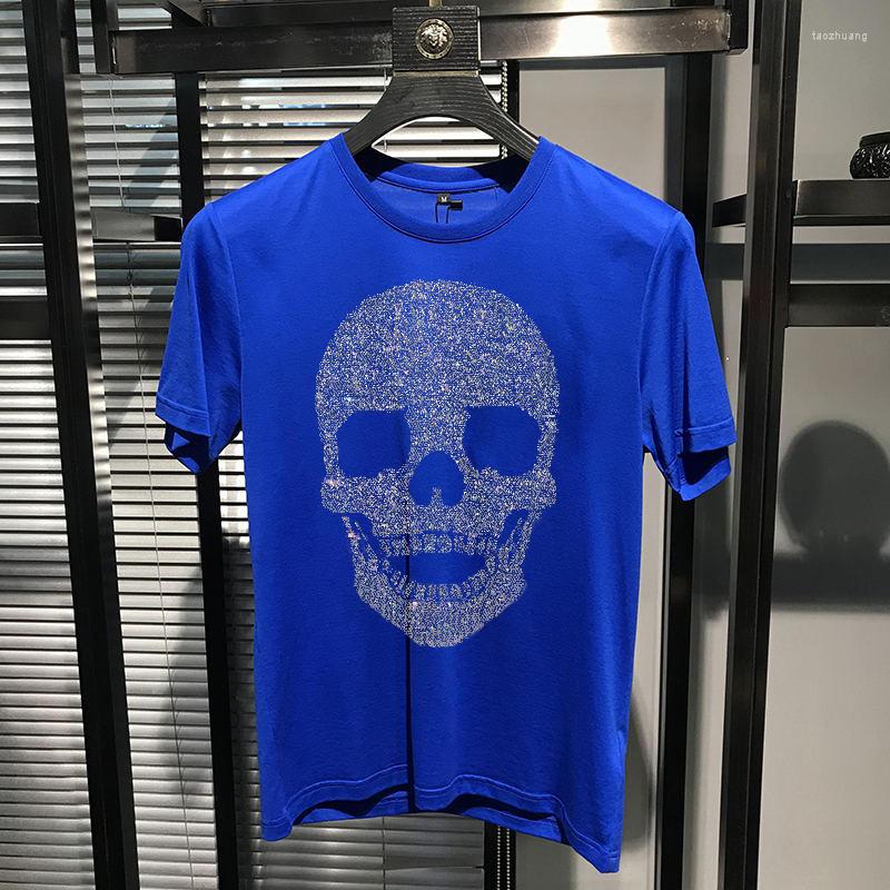 

Men's T Shirts Exaggerated Fashion Design Summer Men's T-Shirt Skull O-Neck Short Sleeve Top Rhinestone Hip Hop Clothing, As shown asian size