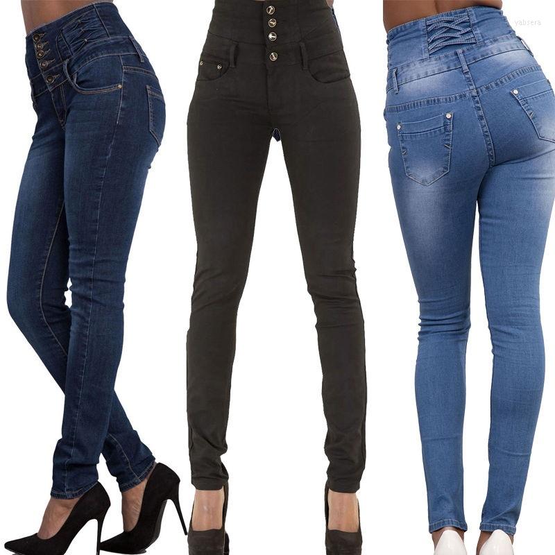 

Women' Jeans 2022 Women Vintage Trousers Casual High Waist Female Stretch Denim Elastic Skinny Jean Fashion Pencil Pocket Pants, Dark blue