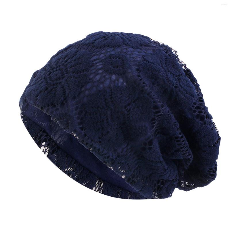 

Berets Hat With Ear Flap Women's Foldable Cooling Mesh Handmade Floral Lace Cotton Chemotherapy Hair Loss Caps Slouchy 3 1 Thermal, White