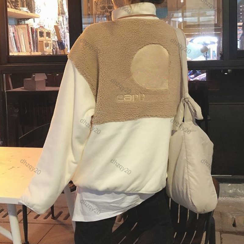 

Carh Fleece Jacket Designer Flannel Shirt Autumn and Winter Windproof Men Women's Warm Coat with Thick Zipper Sweater Oversize Casual Baseball Shirts, White yellow