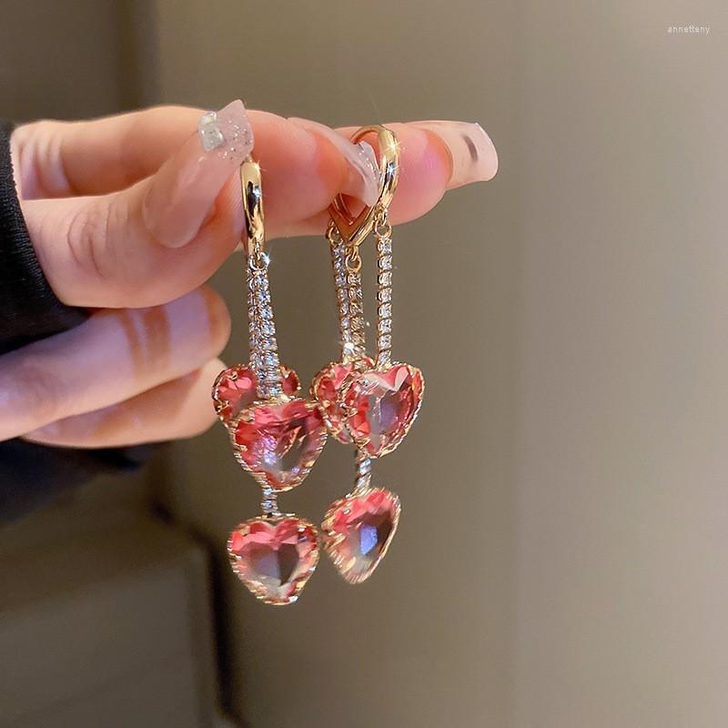 

Dangle Earrings 2022 Senior Shiny Fine Heart Drop Fashion Long Tassel Trend Crystal Women Joker Temperament Jewelry