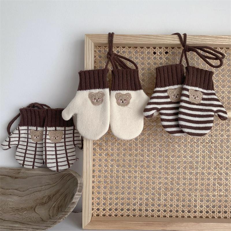 

Hair Accessories Baby Gloves Autumn Winter Kids Full Finger Mittens Children Boy Girls Warm Cute Cartoon Knitted Glove With Rope Toddler, Red