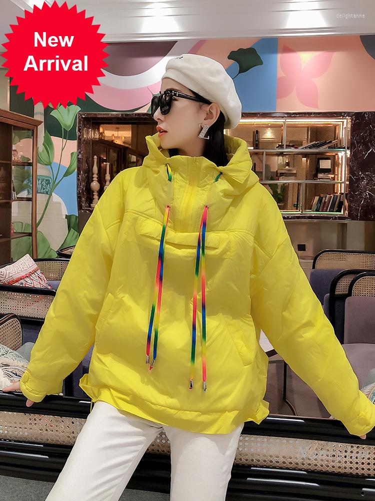 

Women's Down Thin Parka For Women Spring Auumn Wear Pullover Hooded Colorful Ropes College Style Cotton Coat Students Sport Outwears, Gray