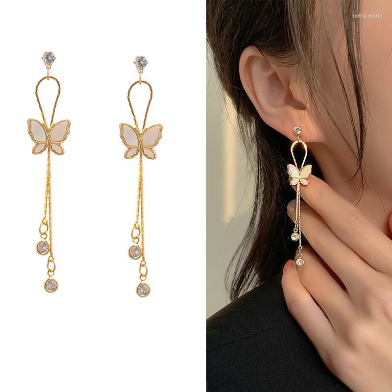 

Backs Earrings 2022 Fashion Korean Style Torest Temperament Rhinestone Long Line Butterfly Clip On For Women No Piercing