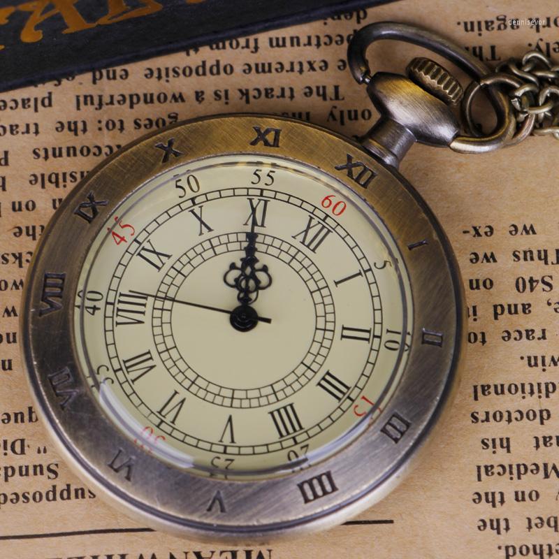 

Pocket Watches Fashion Silver Smooth Quartz Watch Fob Chain Men Women Pendant Steampunk Roman Numerals Necklace, Bronze