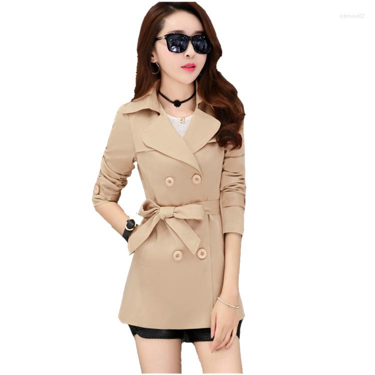 

Women's Trench Coats Spring And Autumn Korean Style Slim Mid-length Windbreaker Women's Double-breasted Solid Color Coat, Green