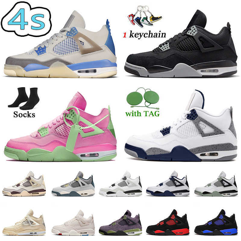 

Jumpman 4s Sail Pink Midnight Navy Sea Basketball Shoes With Socks Canvas Military Black Cat Craft Red Thunder Big, C35 red metallic 36-47