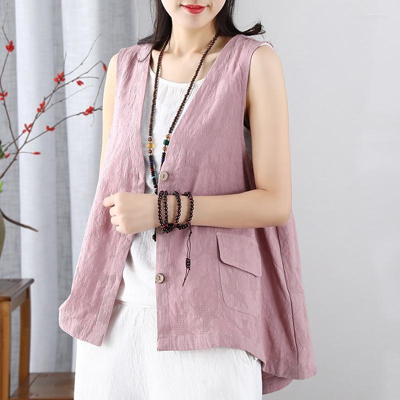 

Women's Vests Womens Cotton Vest Fashion Spring Summer Cardigan Thin Sleeveless Top Loose Jacket Streetwear Coat Wholesale, White