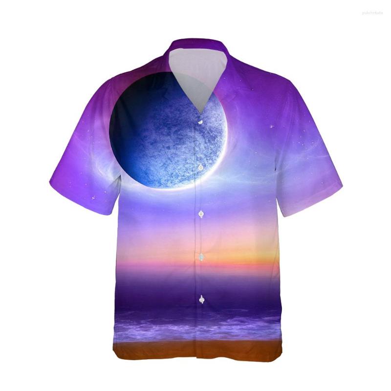 

Men' Casual Shirts 3D Moon Planet Printed Hawaiian Mens Dragon Bright Moonlight Short Sleeve Harajuku Fashion Trend Loose Tops, 08