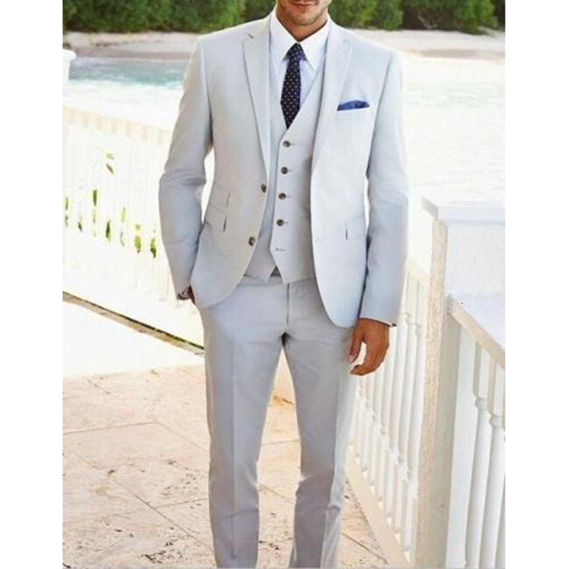 

Men's Suits Blazers 3 Piece Business Working Men Slim Fit Light Gray Gentlemen Blazer Wedding Tuxedos Jacket Pant Vest Traje De Novio 221201, As image