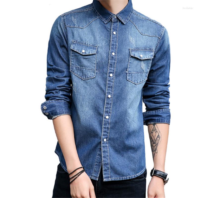 

Men's Casual Shirts 2022 Spring Autumn Mens Korean Style Slim Fashion Long Sleeve Shirt Blusas Koszula Camisa Masculina Denim Cotton Hemd, Light blue