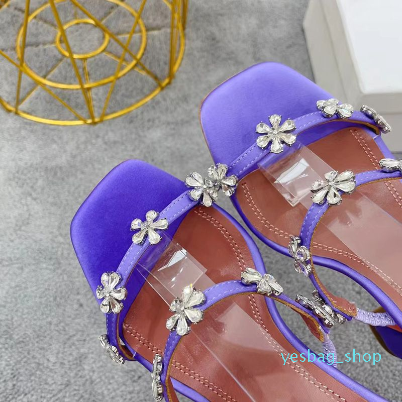 

Amina muaddi high-heeled sandals women's Rhinestone Flower decoration silk snap buckle 03 head high heels designer 10cm red purple party wedding shoes, 01