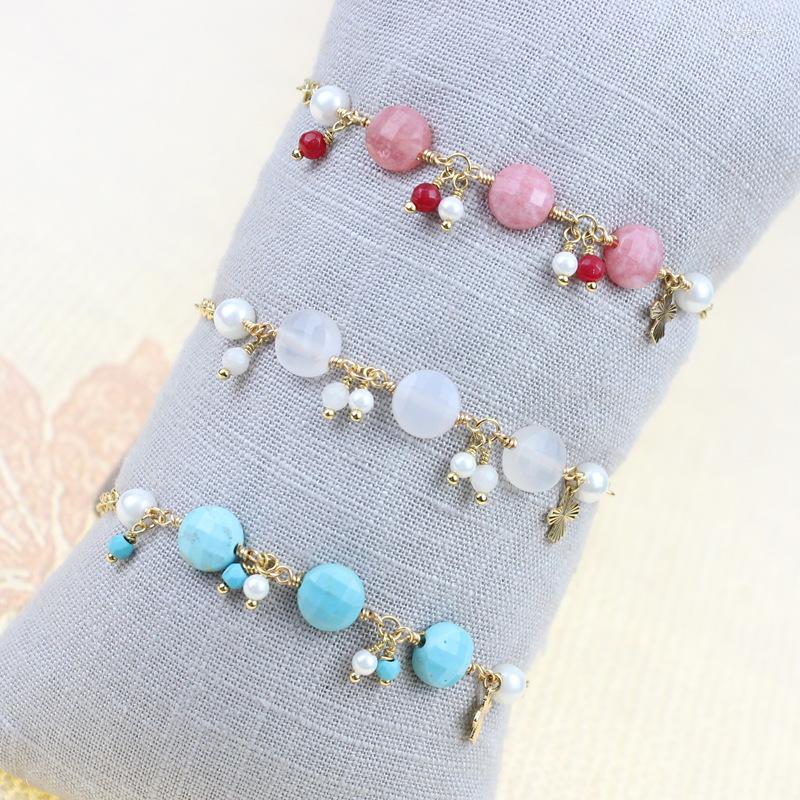 

Link Bracelets Jewelry Women's Exquisite Gift Lovely Creative 18k Gold Plated Hand Twisted Freshwater Pearl Charm Natural Stone Bracelet