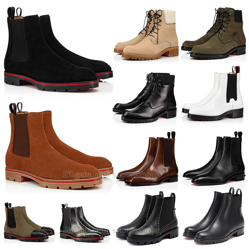 

Designer men boots winter luxury beige sued ankle boot youth triple black and white patent leahter kahaki red thread medium olive fashion spikes cowboy booties us 13, B09 blue black