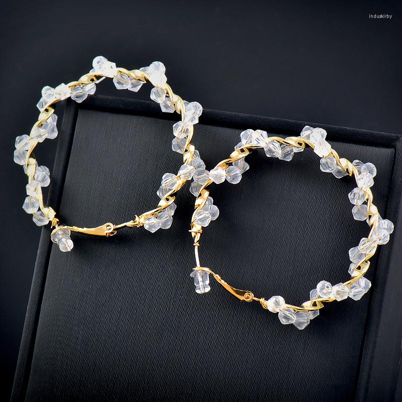 

Hoop Earrings LEEKER Korean Style Purple White Pink Beads For Women Sweet Romantic Beach Jewelry 2022 Trend 372 LK6