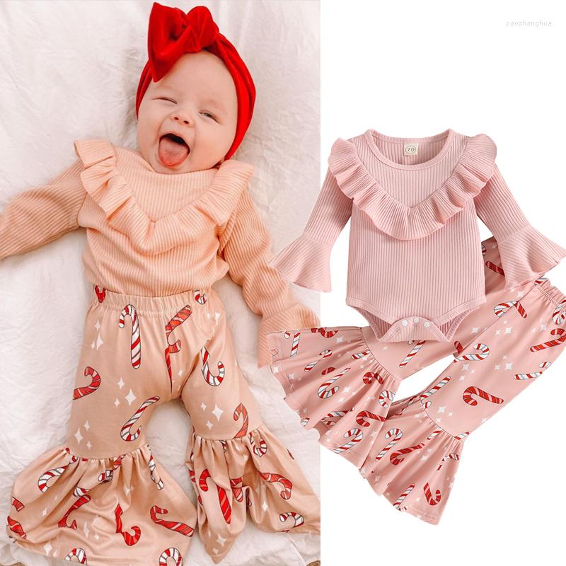 

Clothing Sets FOCUSNORM 0-24M Christmas 2pcs Baby Girls Cute Clothes Ruffles Long Sleeve Solid Romper Xmas Printed Flare Pants, Picture shown