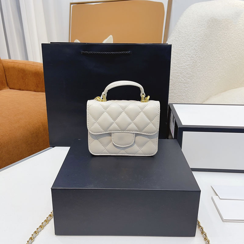

Small Mini Flap Handle Coin Purses White Black Genuine Laether Diamond Quilted Designer Wallets Gold Hardware Card Holders Portable Tote Handbags Luxury Wallet 13C