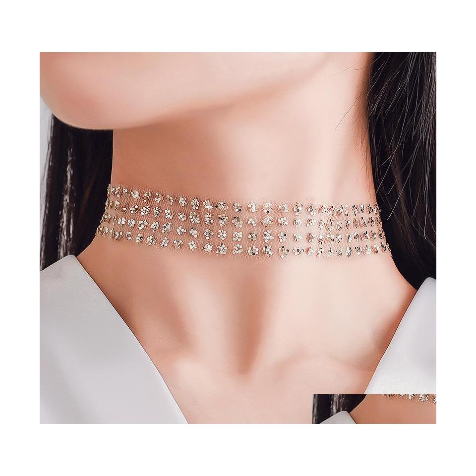 

Chokers Fashion Jewelry Womens Choker Necklace Gauze Sequins Collar Necklaces Collarbone Chain Drop Delivery Pendants Dhuvt