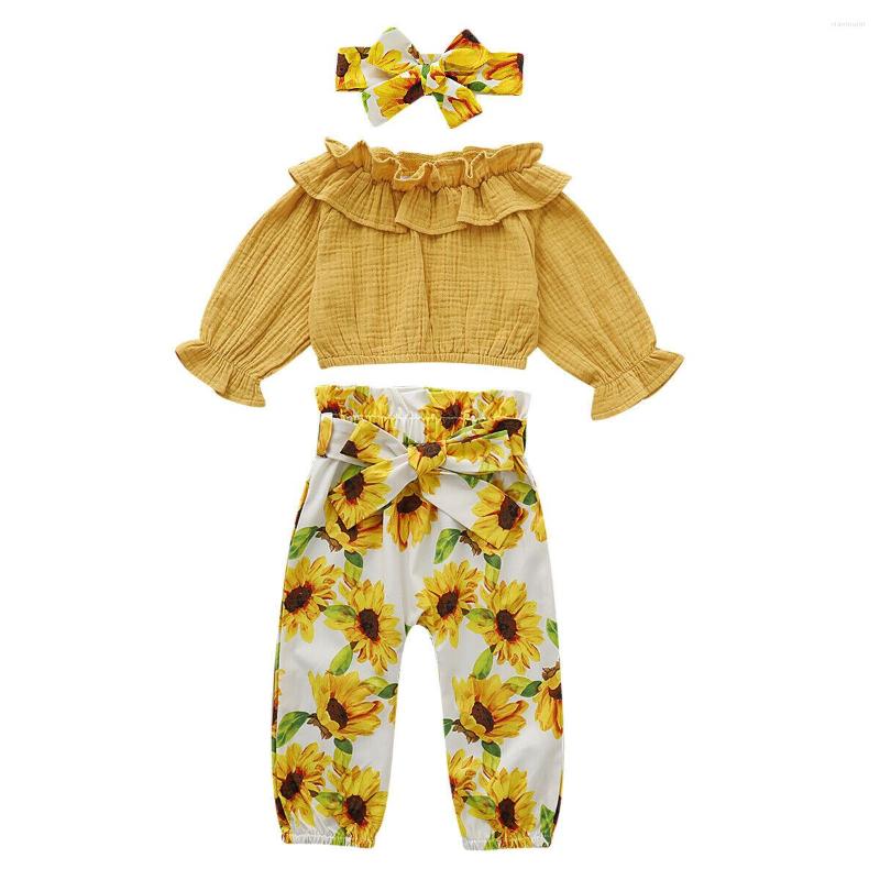 

Clothing Sets 3Pcs Toddler Baby Girl Ruffle Tops Sunflower Pants Headband Outfits Autumn Clothes, Picture shown