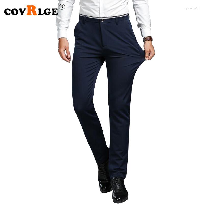 

Men's Suits Covrlge Summer Men's Long Pants Fashion Solid Slim Fit Man Business Casual High Elastic Male Trousers Overalls MKZ005, 138black