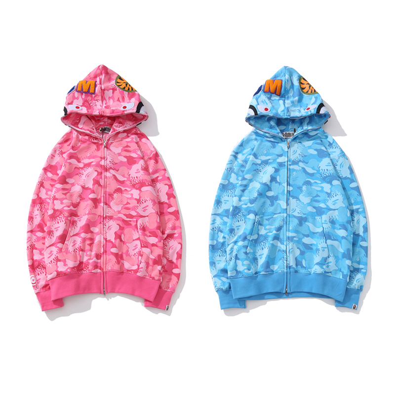 

Bape Mens Designer Shark mouth Hoodies Men Women Fashion Long Sleeve Pink Blue Hooded Jacket Mens Hoodie -2XL