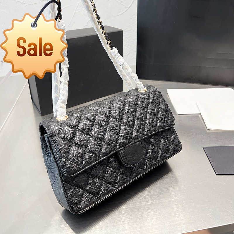 

Luxury Designer Shoulder Bags 2023 Women's Classic Caviar Bag Texture Cowhide Gold and Silver Metal Chain Single Shoulders Crossbody Bag Factory Direct Sales, Black gold chain