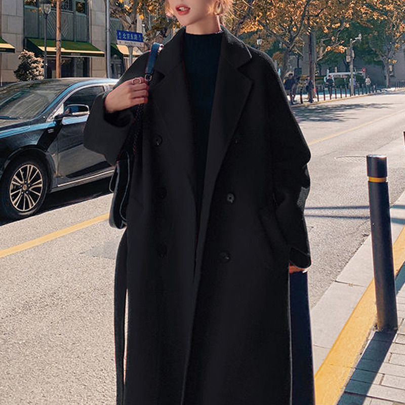 

Women's Wool Blends Autumn and Winter Temperament Mid-length Thick Woolen Long-sleeved Jacket Trend Red Fashionable Coat 221201, Thin (no lining)
