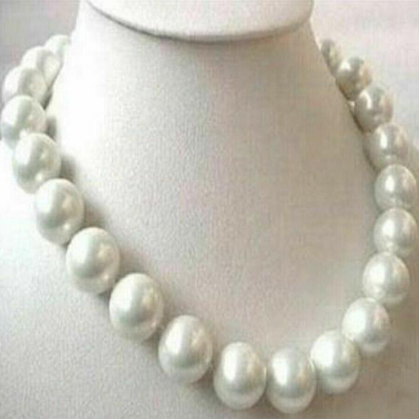 

Beauty 16mm AAA white south shell pearl round beads necklace 18 Inches