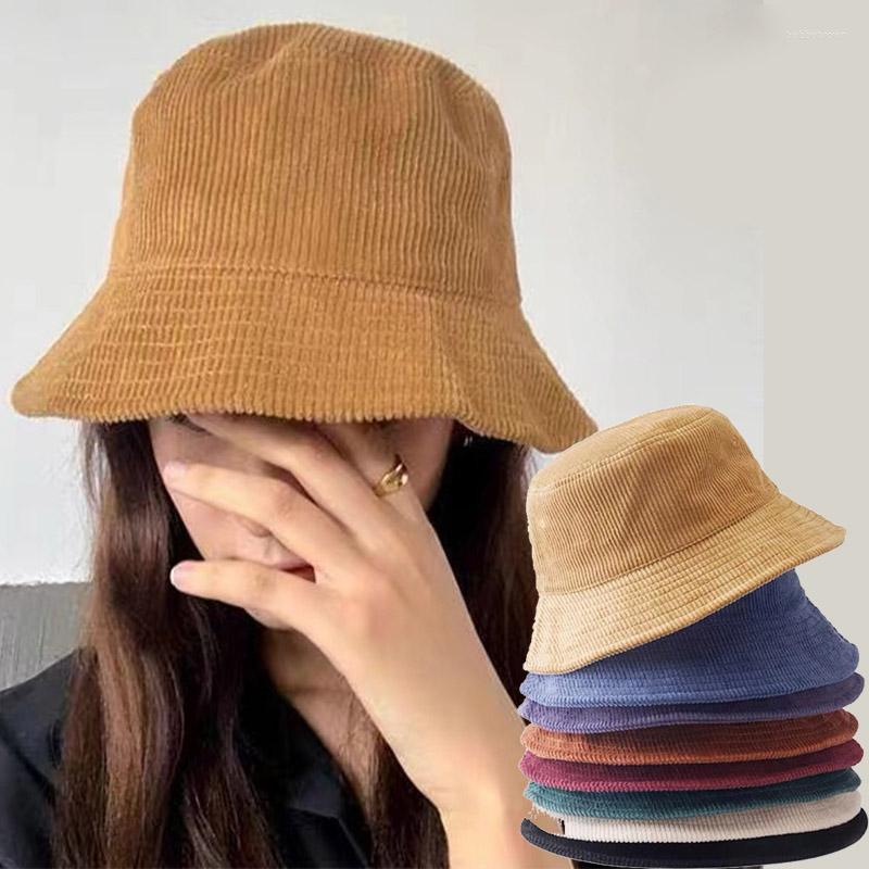 

Berets Autumn Winter Corduroy Bucket Hat For Women Solid Color Fishereman Cap Soft UV Protection Fishing Hats Unisex Casual Caps, H bucket hat