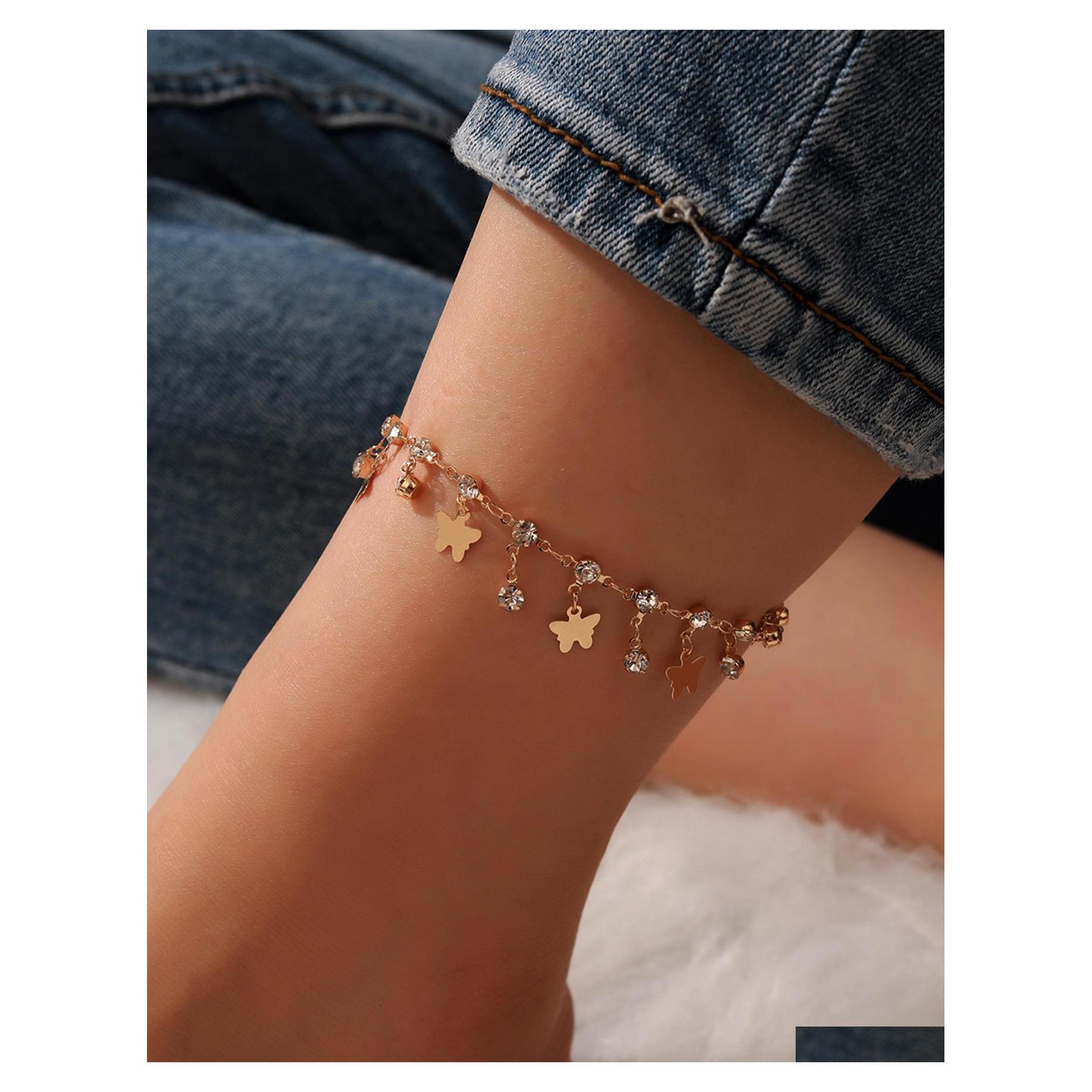 

Anklets Ankle Bracelets For Girls/Ladies Gold Tone Butterfly Rhinestone Tassel Anklet Chain Foot Chains Yoga Dancing Anklets Drop De Dhwiq