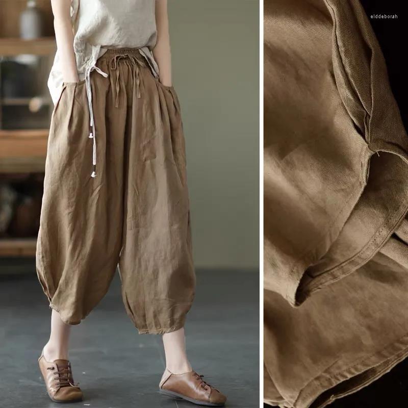

Women's Pants 2022 Oversize 3XL Women Cotton Linen Cropped Spring Summer Loose Wide-Leg Khaki Retro Casual Female Trousers