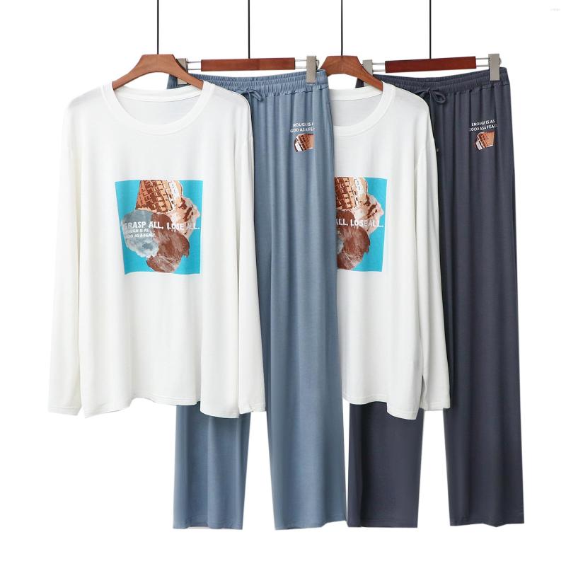 

Men's Sleepwear Spring Summer Casual Comfortable Pajama Sets Men O-neck Long Sleeve Trousers Homewear Suit Japanese Printed Loose, White grey