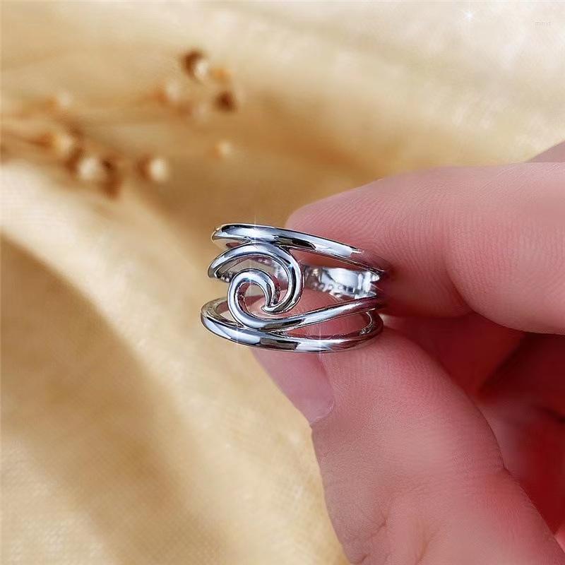 

Cluster Rings Simple Personality Irregular Wave Symbol Ring For Women Punk Stainless Steel Party Birthday Gift Charm Jewelry