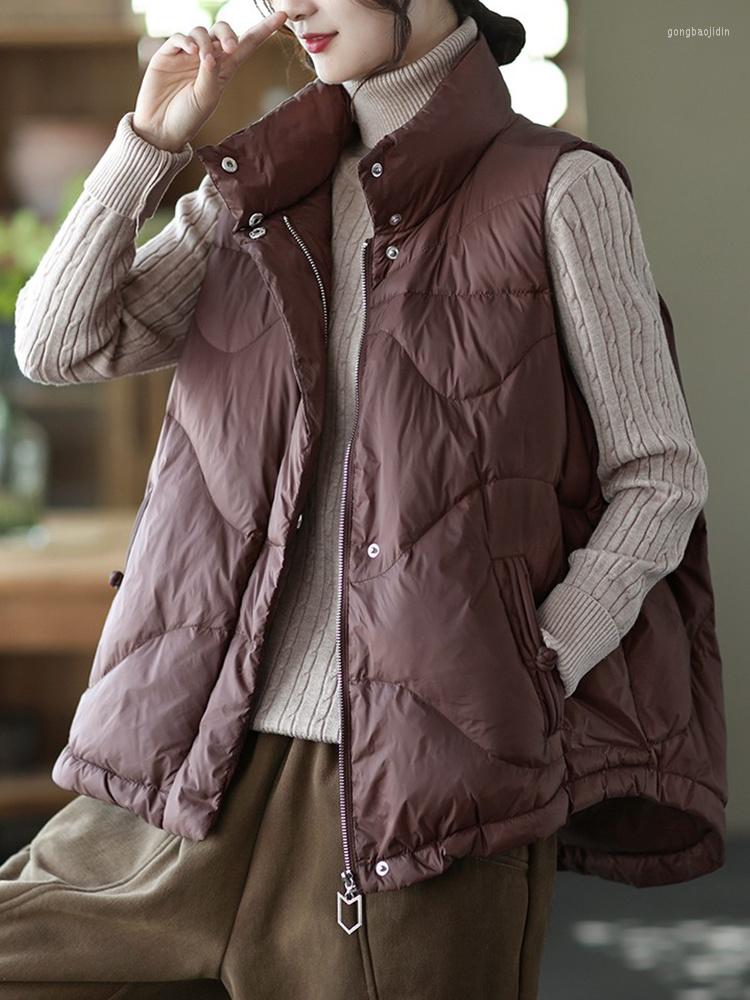 

Women' Vests Spring Autumn Women Stand Collar Ultra Light White Duck Down Vest Casual Female Loose Warm Waistcoat Tops Outwear, Beige