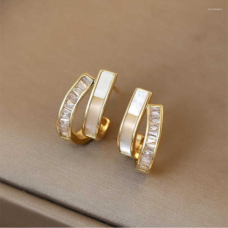 

Hoop Earrings 2022 Design Shell Zircon Arc Metal Stud For Woman Korean Fashion Jewelry Party Student Girls Trendy