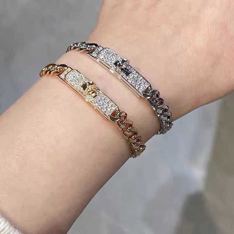 

Full diamond Kelly Button Bracelet Female Fashion New ins Small crowd Design Luxury Couple Same thick Cuban Chain