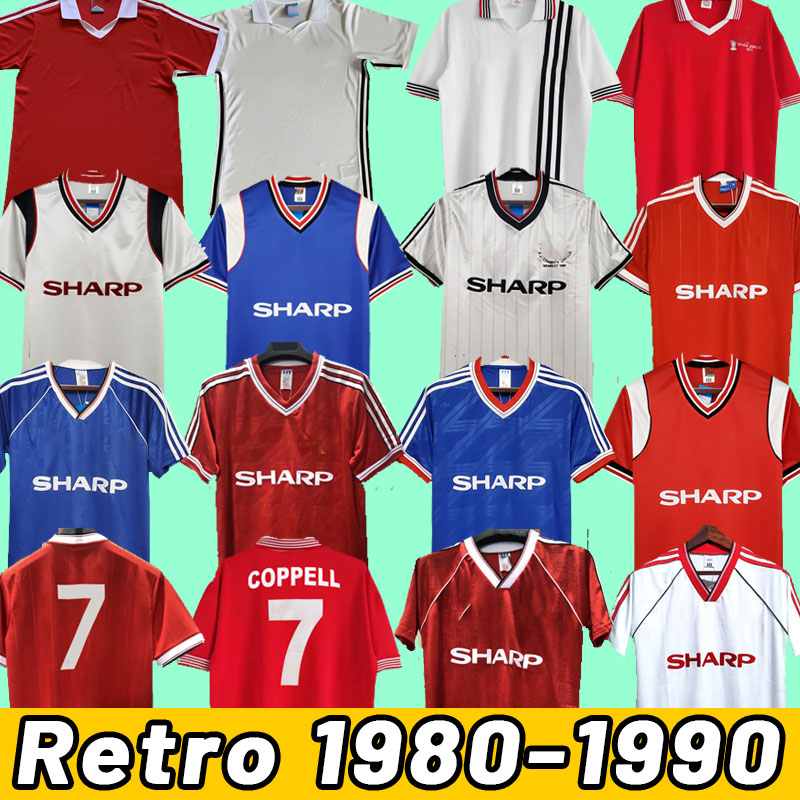 

ManCHEsters Retro UTD Soccer Jerseys 1975 1980 82 83 84 85 86 87 1986 1988 1990 home away third blue white red vintage Bryan Robson Cantona 88 89 90 1982 1984, 84-86