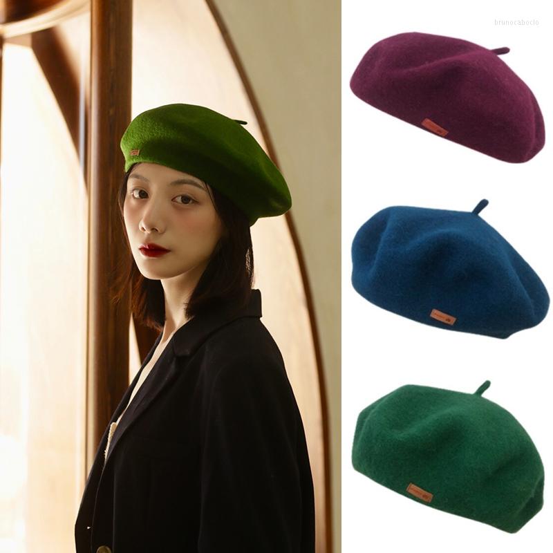 

Berets Autumn Winter Women Woolen Beret 2022 Fashion Warm Vintage Female Solid Color Painter Hats Green, White