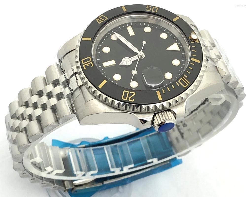 

Wristwatches 904L Stainless Steel Bracelet MH35 Case Watch Men Mechanical Clock Military Hao Casual Waterproof 100M Men's Yellow Bezel, No bliger logo